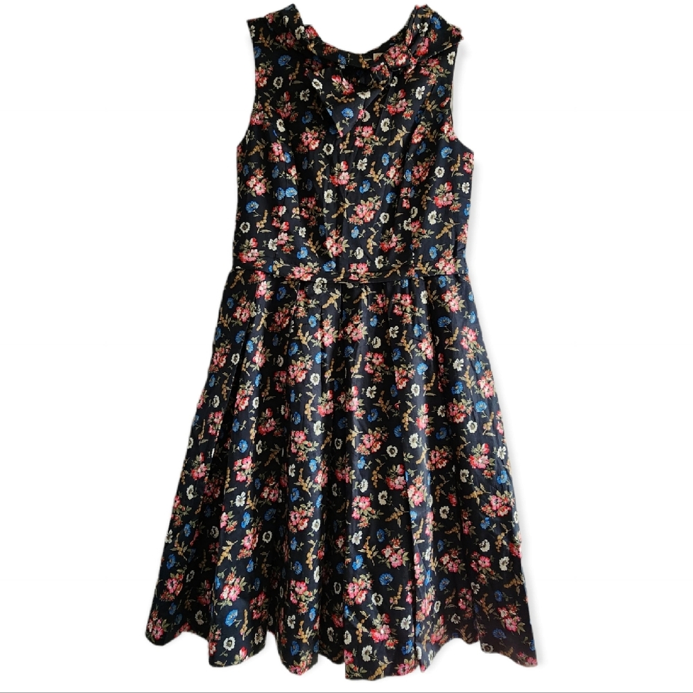Brooks Brothers Black Floral Fit-and-Flare Dress